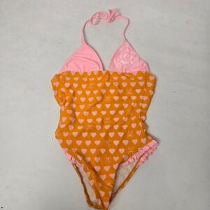 Vtg Paul Frank Sz S Julius Friends Womens One Piece Swimsuit Pink Heart Skull